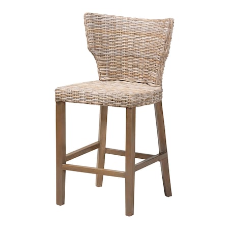Bali & Pari Enver Modern Bohemian Grey Kubu Rattan and Mahogany Wood Counter Stool 245-13716-ZORO
